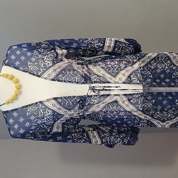 Xhilaration Long Sleeve Tie Front Semi-Sheer Long Cover Up Kimono - Size XS - Picture 7 of 10